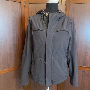 Athleta Black Fleece Lined Hooded Hard Shell Full Zip Ski Snowboard Jacket EUC M